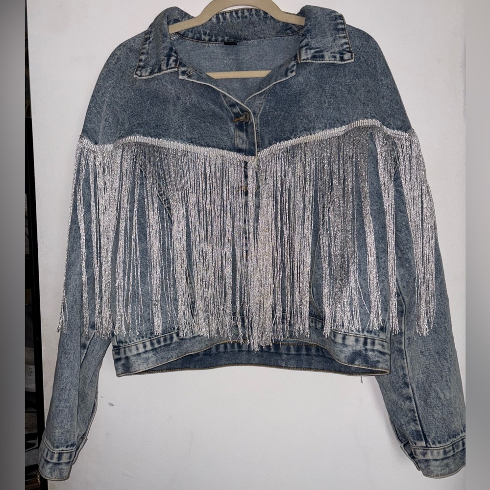 Blue Jean Jacket with Silver Fringe
